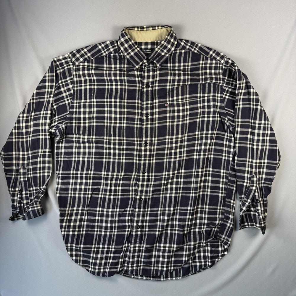 Vintage Polo Jeans Co Ralph Lauren Shirt Mens Large Blue Flannel Button Down 90s